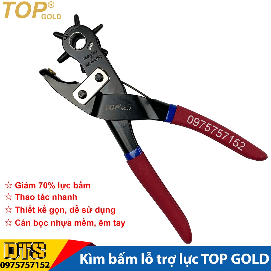 Kìm bấm lỗ trợ lực TOP GOLD cao cấp, bấm thắt lưng, dây nịt, bấm dây da đồng hồ, giày dép, bìa cứng, giảm 70 lực bấm