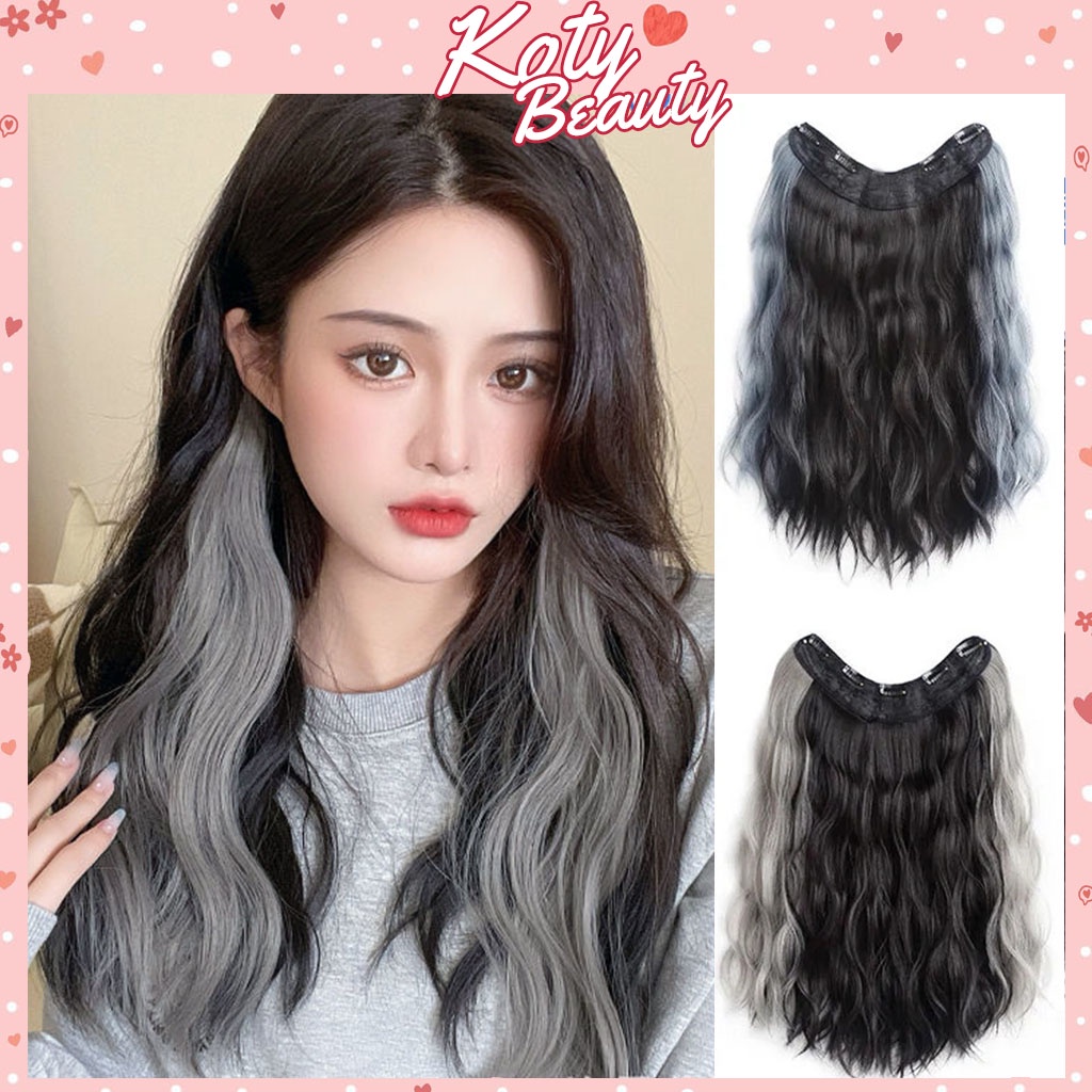 Tóc giả kẹp xoăn sóng Highlight xám khói ❤️KOTY BEAUTY❤️ tóc giả kẹp phím nửa đầu line xám cho nữ