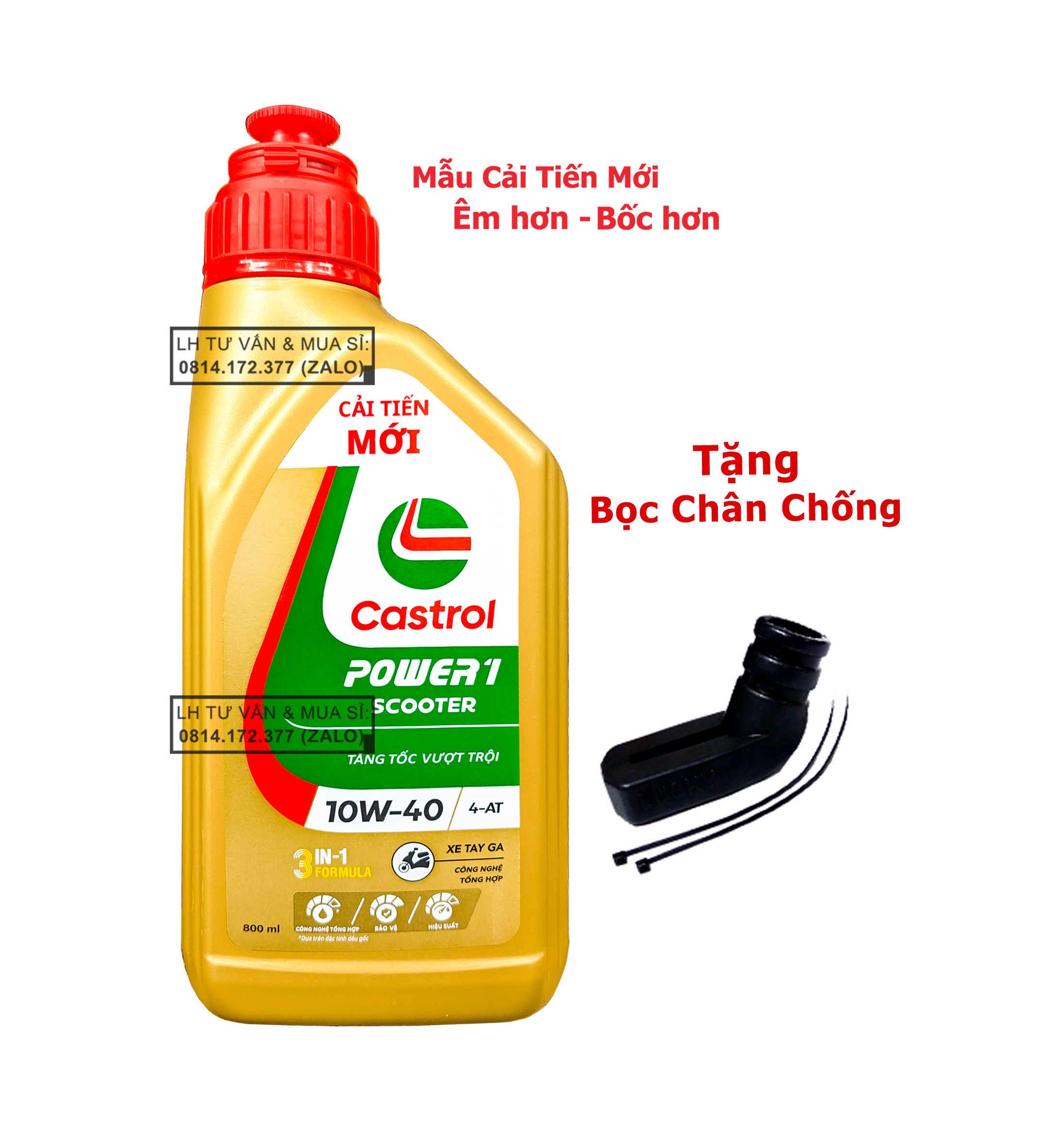 Combo Dầu nhớt tổng hợp tay ga Castrol Power-1 Scooter 10w40 ( 0.8L ) + Tặng bọc chân chống xe máy