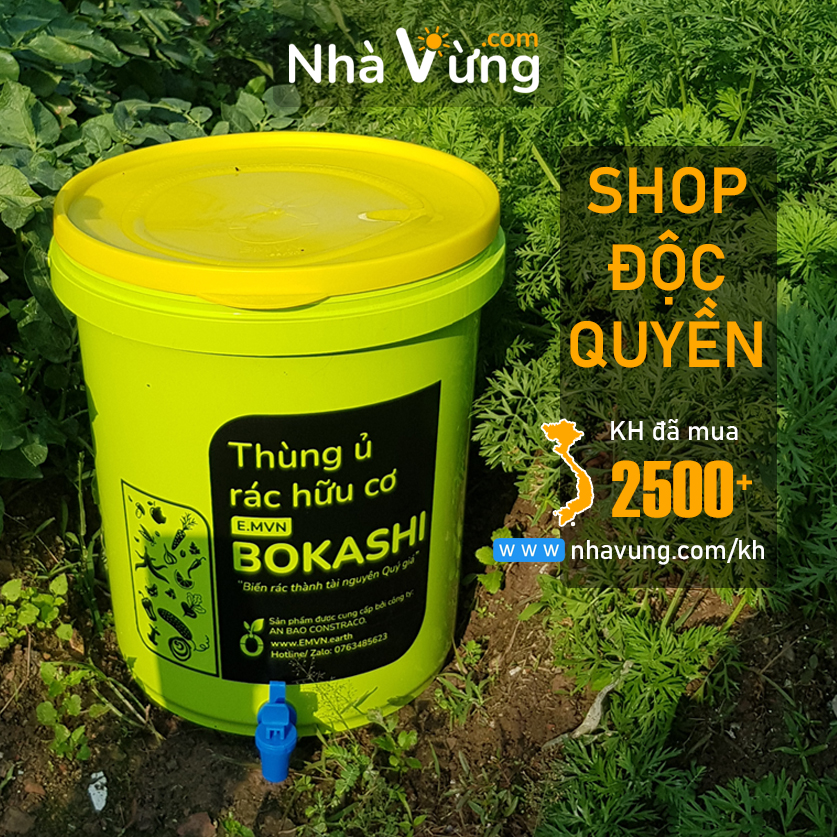 Thùng ủ rác hữu cơ Bokashi - Nhà Vừng (1  thùng 21L + 1 kg EM Bokashi)