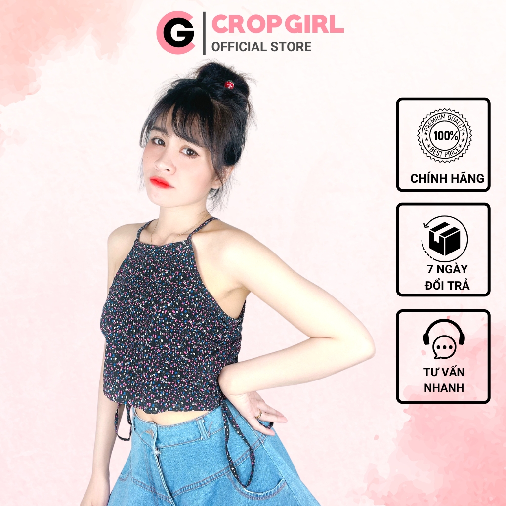 Áo 2 dây nữ dạng yếm hoa nhí CROPGIRL - Áo yếm nữ đi biển rút dây 2 bên chất lụa mềm mịn