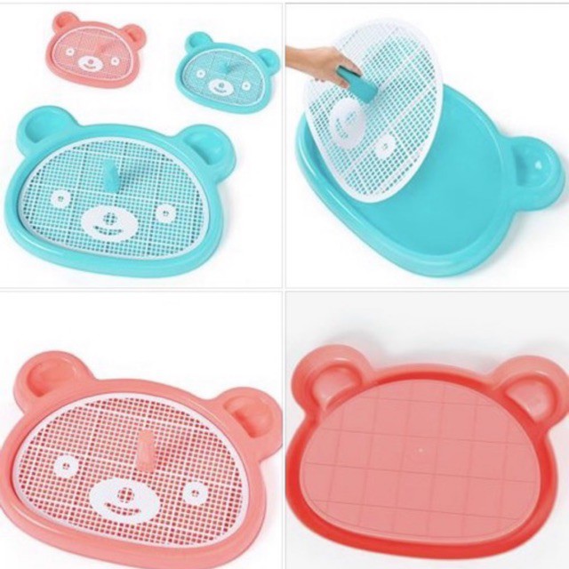 Khay vệ sinh có cọc cho chó mèo hình mặt gấu 63x47x5.5cm