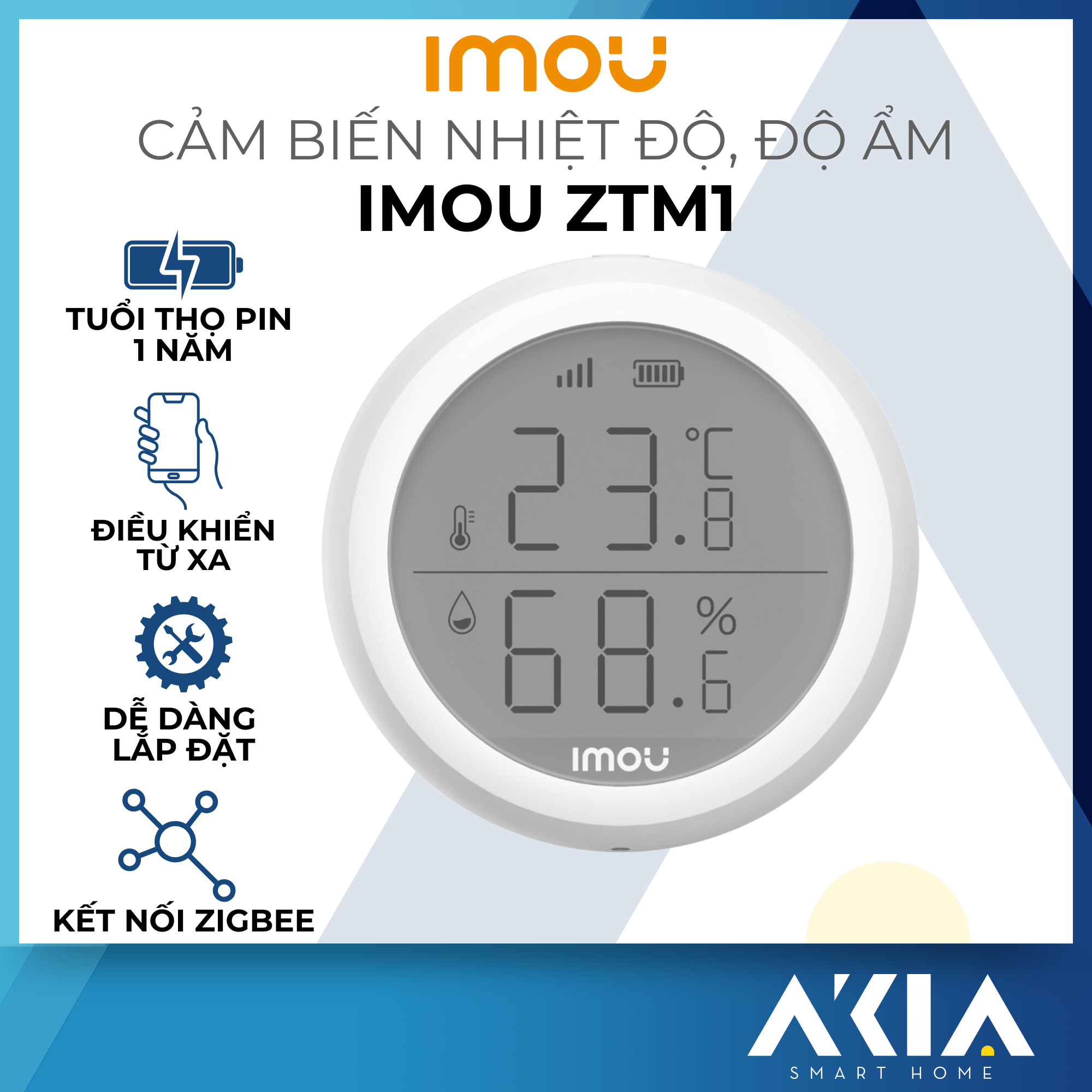 Cảm biến nhiệt độ imou ztm1 có màn hình lcd - cảm biến đo nhiệt độ và độ ẩm, kết nối app imou life