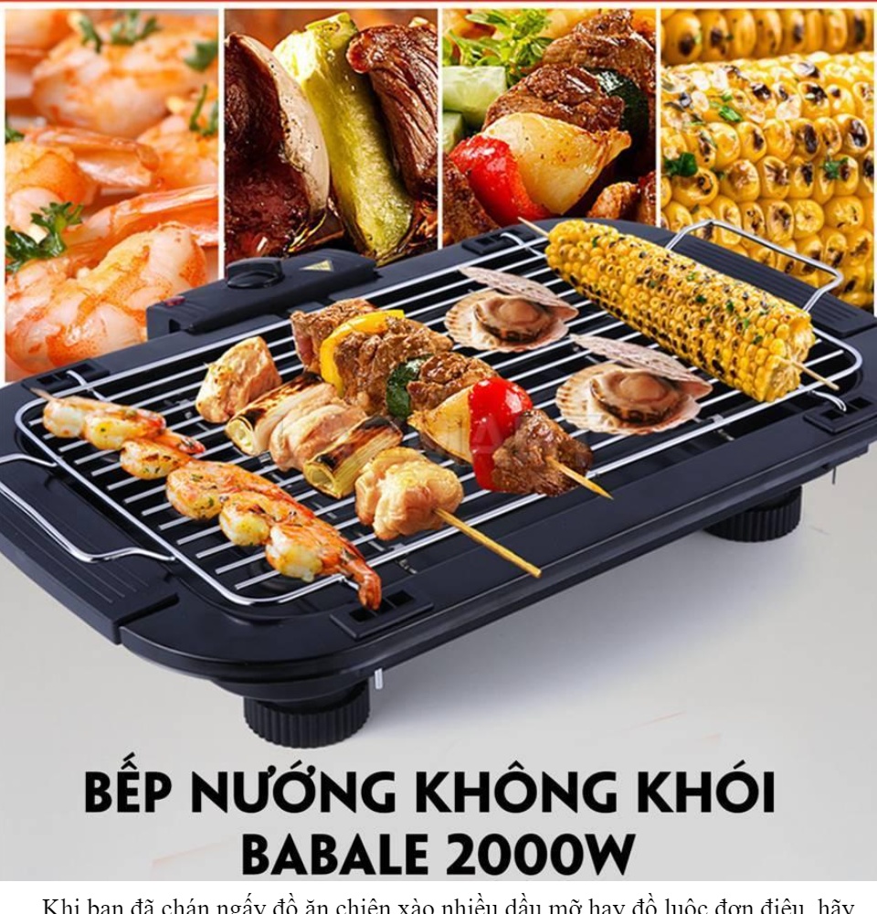 Bếp nướng điện không khói babale ... không lo cháy khét Bếp nướng điện bbq bếp nướng thịt Bếp nướng không khói thế hệ mới 5 mức nhiệt Chất liệu cao cấp vỉ nướng dóc mỡ giảm