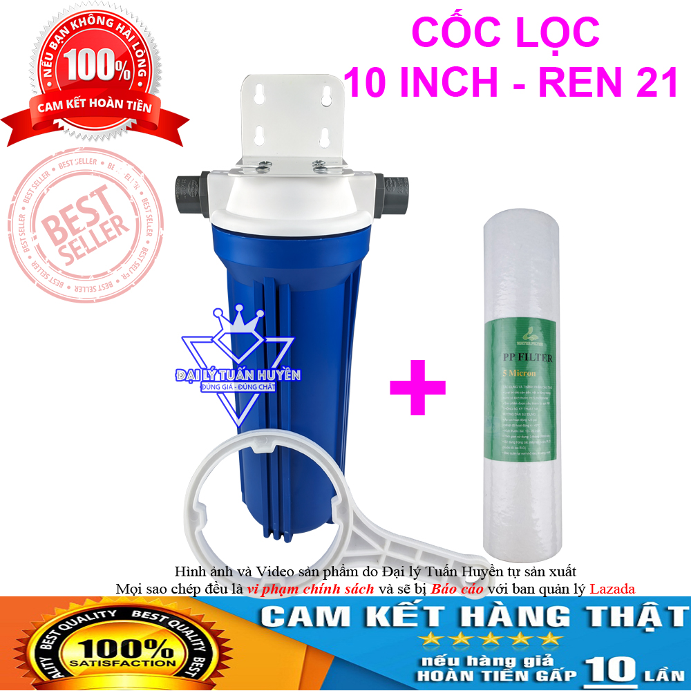 Cốc lọc nước thô đầu nguồn dài 10 inch ren 21