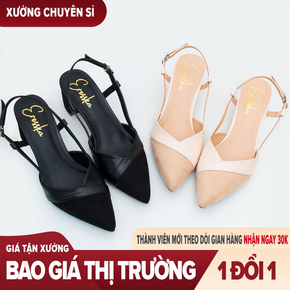 Giày nữ, giày cao gót slingback mũi nhọn phối dây gót vuông cao 5cm EK003