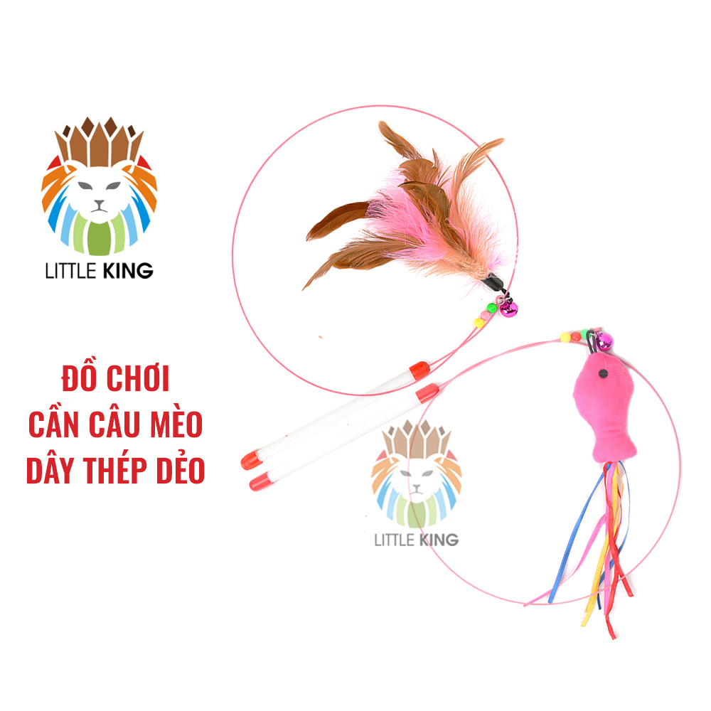 Đồ chơi cho mèo Cần câu mèo dây thép dẻo và lông vũ con cá cho mèo vờn bắt thư giãn Little King pet shop
