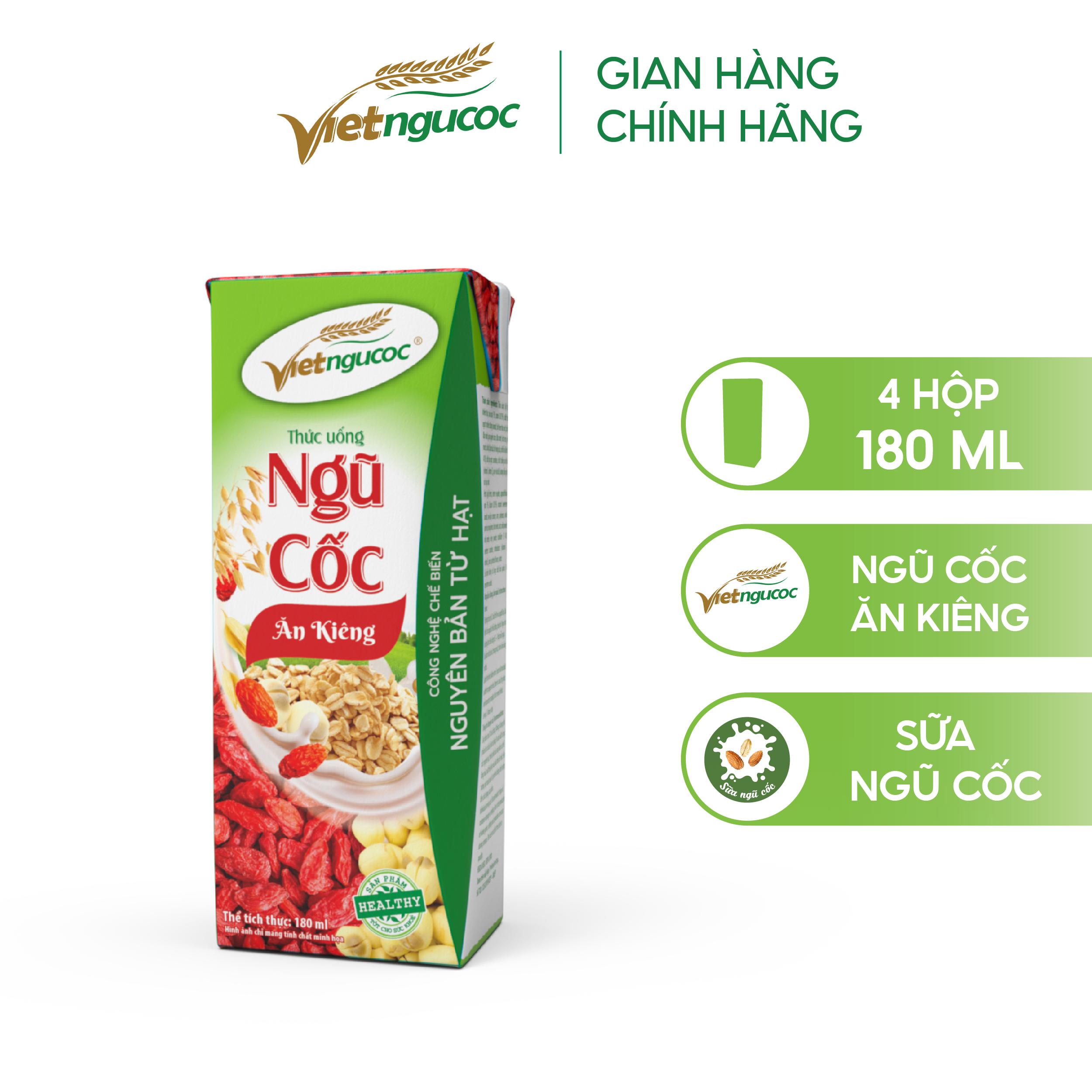 Lốc 4 Hộp Sữa Ngũ Cốc Ăn Kiêng VIỆT NGŨ CỐC Uống Liền Thích Hợp Cho Người Ăn Kiêng Giảm Cân 180ml/Hộp