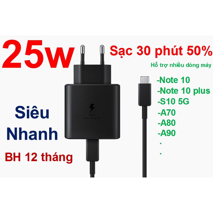 Combo bộ củ cáp sạc 25w samsung zin bóc máy cho note 20 , s20 , s21, note 10 / note 10 plus / a70 / a80 / a90 ...