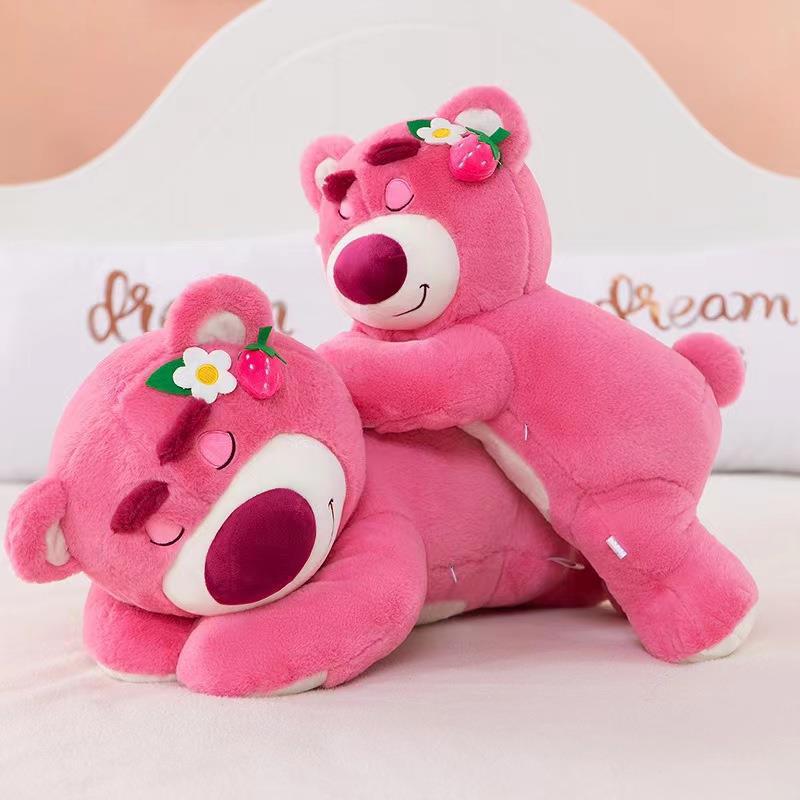 Gấu bông lotso lông xù tai dâu nằm ngủ dễ thương - size 35 - 45cm