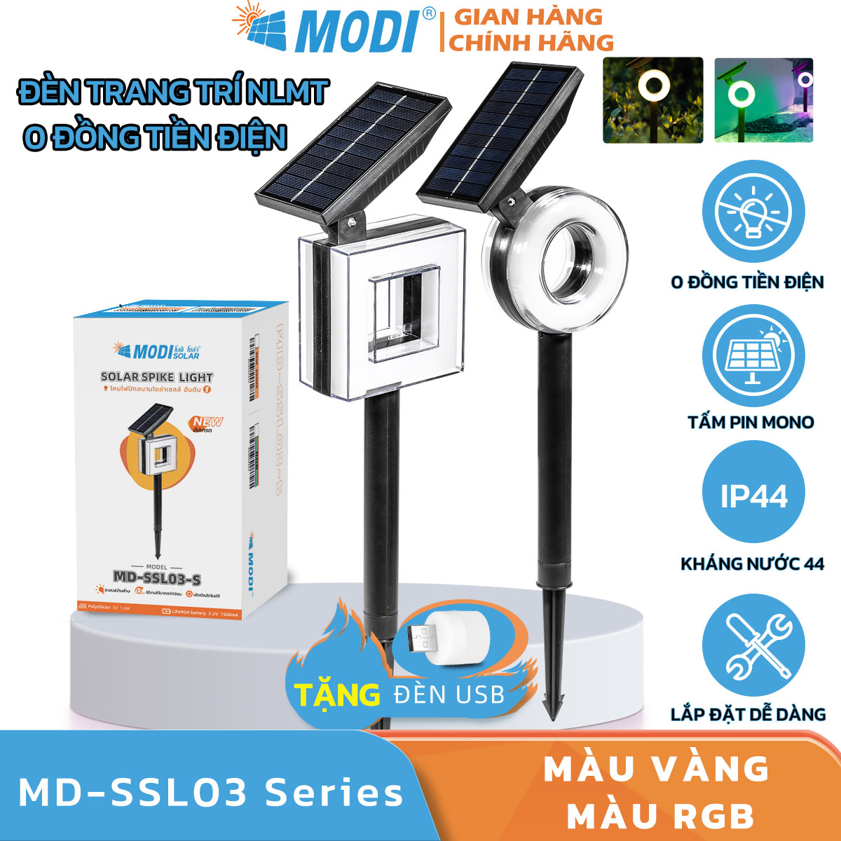 Đèn sân vườn năng lượng mặt trời, đèn cắm cỏ năng lượng mặt trời modi solar chống nước đèn led trang trí sân vườn ấm áp