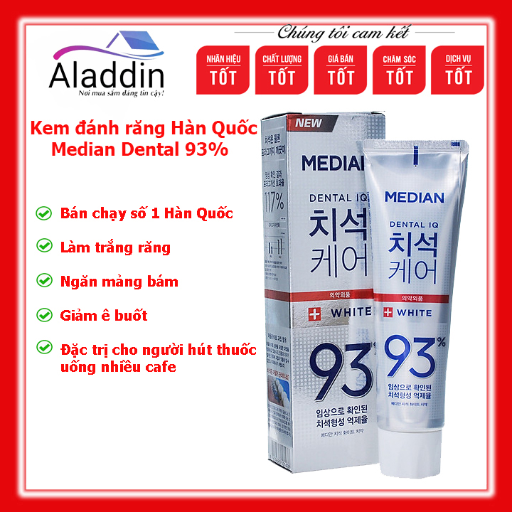 COMBO 2 Tuýp Kem đánh răng hàn quốc 93 Trắng Răng Gấp 5 Lần Median 93%