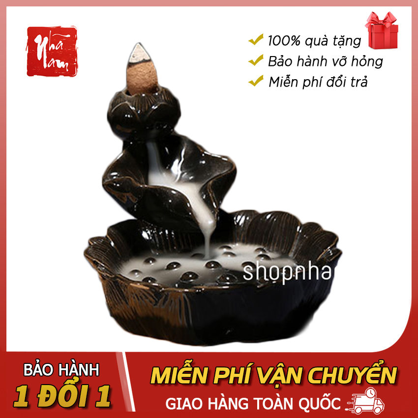 Thác Khói Trầm Hương Thác Đài Sen 1 Tầng, Tặng 3 nụ Trầm hương - Phong Thủy Nhã Nam