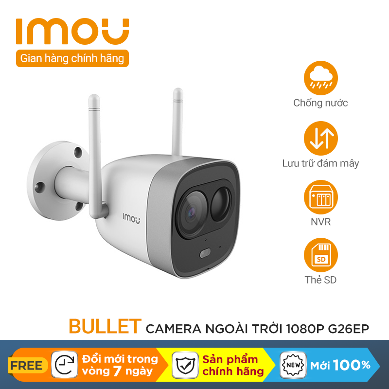 Camera Không Dây Imou 1080P Bullet IPC-G26EP | Tầm nhìn ban đêm | Còi Hú Báo Động | Tích Hợp Đèn Spotlight Cảnh Báo | Đàm thoại 2 chiều | Chống nước IP67 - Bảo hành chính hãng 1 năm - 1 Đổi 1 Trong 7 Ngày
