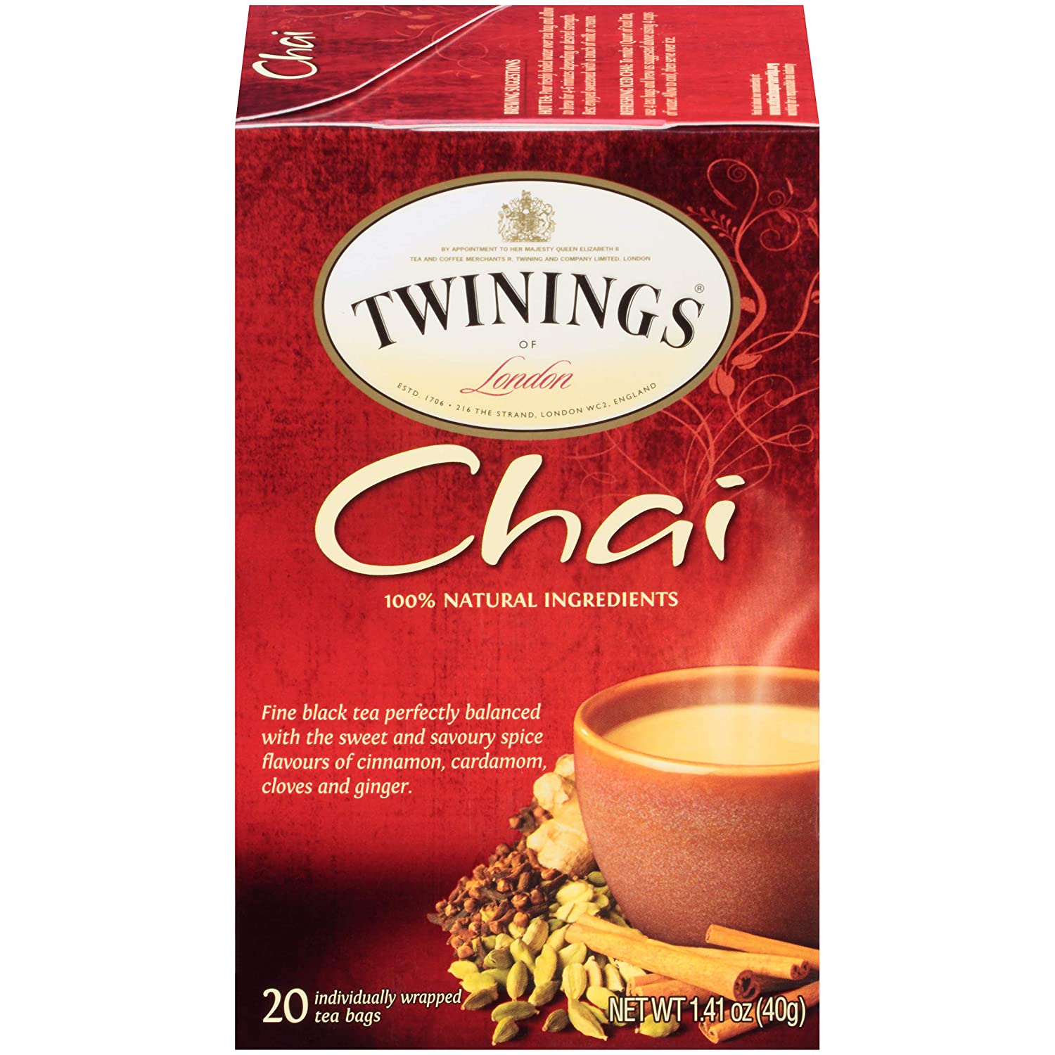 Trà Twinings Chai Tea vị Chai, quế, gừng hộp 20 gói túi lọc