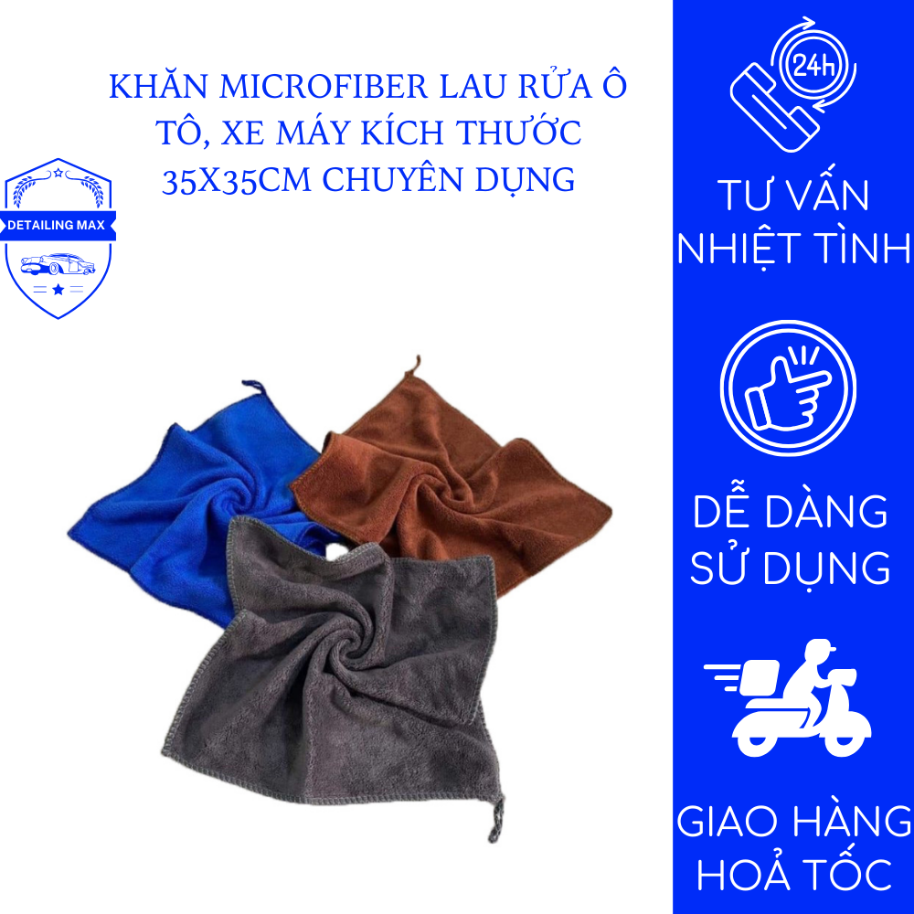 Khăn microfiber lau rửa ô tô, xe máy kích thước 35x35cm chuyên dụng cao cấp