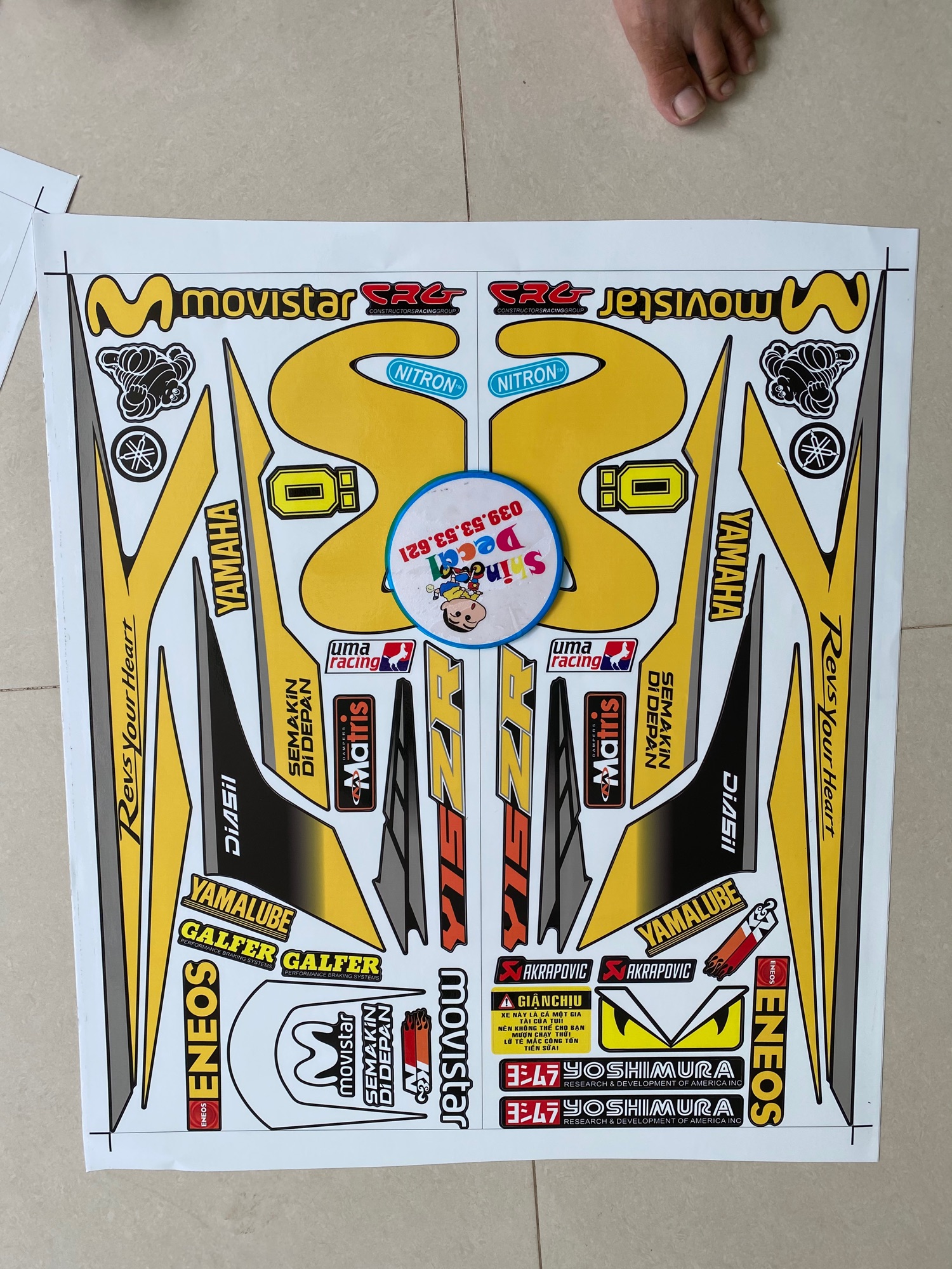 Tem rời xe exciter 150 Movistar vàng dán xe đen