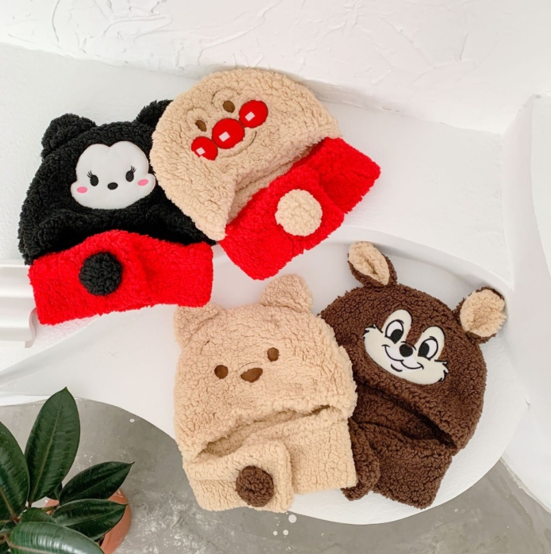 Mũ len lông cừu liền khăn dễ thương cho bé