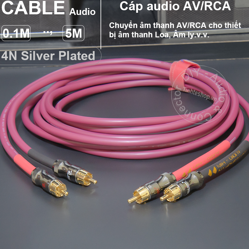 Dây av 2 đầu lõi đồng 6n mạ bạc diy 0.2 đến 5 mét - cặp cáp rca