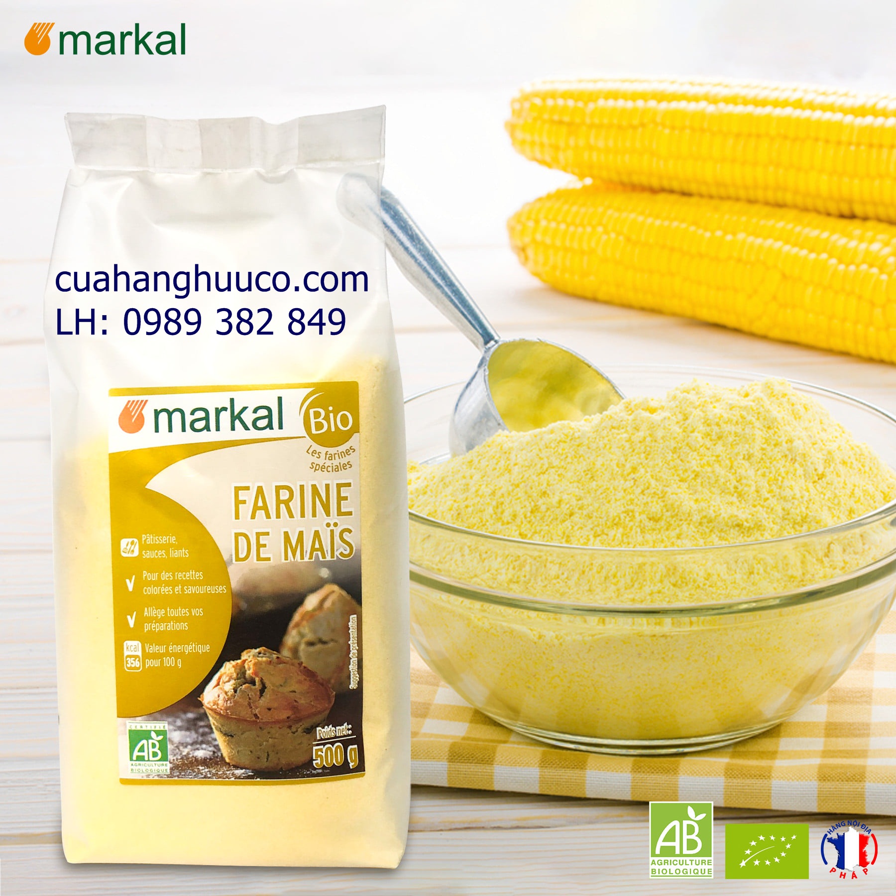 Bột bắp hữu cơ hạt mịn markal 500g