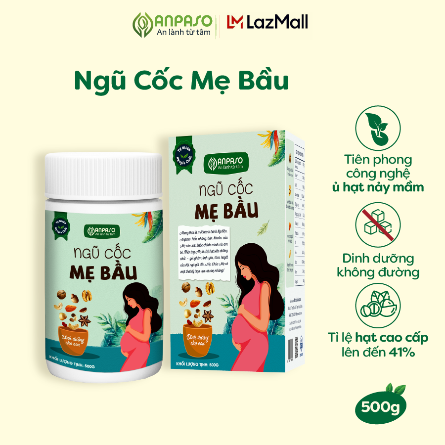 Ngũ cốc bầu Anpaso dành cho mẹ bầu/bà bầu bổ sung dưỡng chất hoàn hảo cho mẹ và bé, thơm ngon, dễ uống Hộp 500g