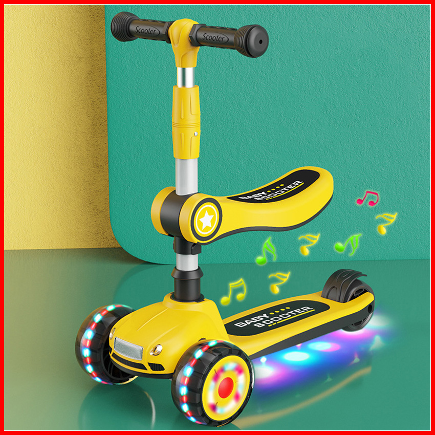 Xe scooter bản cao cấp có ghế ngồi, bánh xe tích hợp đèn led có nhạc tay đẩy điều chỉnh độ cao phù hợp cho bé, Đồ chơi trẻ em bảo hành 1 năm lỗi 1 đổi 1 trong 7 ngày