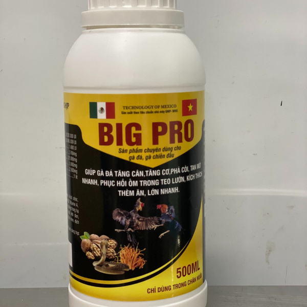thuốc nuôi gà đá BIG PRO - Giúp Gà Đá Tăng Cân, Tăng Cơ, Phá Còi, Tan Mỡ, Kích Thích Thèm Ăn( chai 500ml )