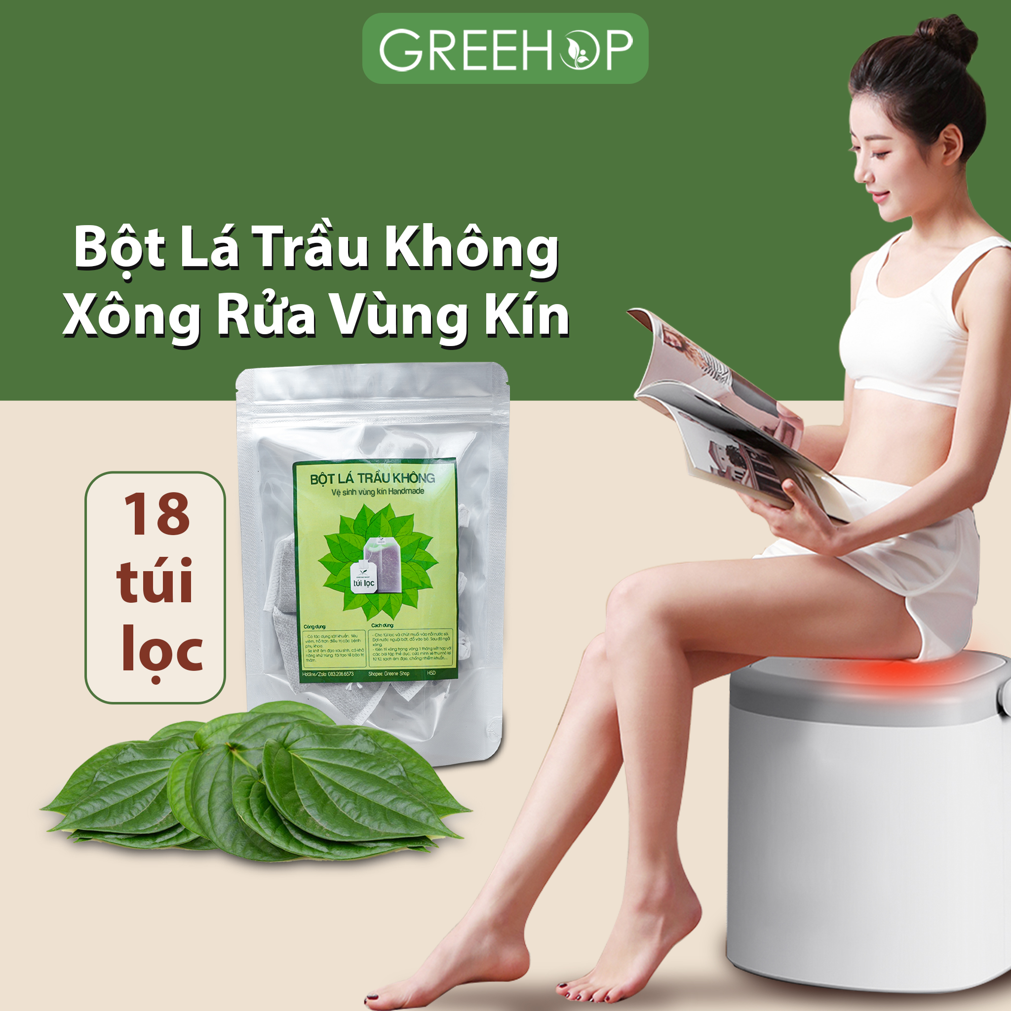Bột lá trầu không xông hơ vùng kín GREEHOP
