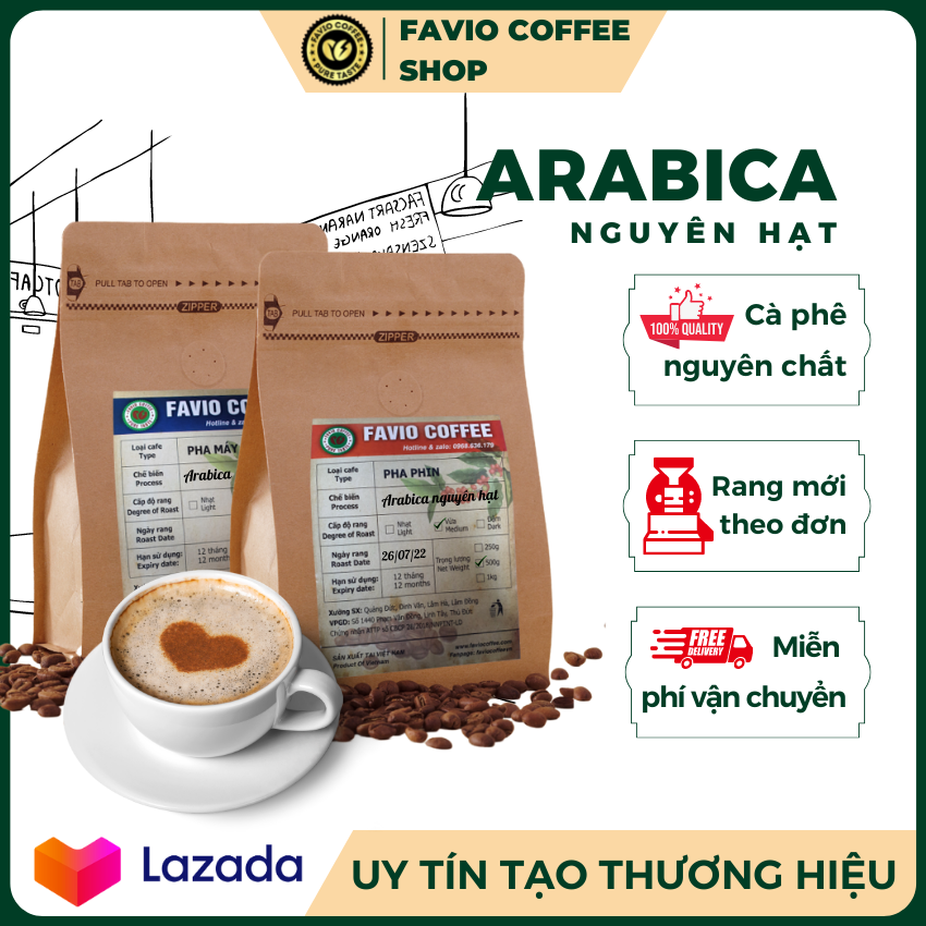 Cà phê Arabica Cầu Đất Đà Lạt hạt rang nguyên chất của Favio Coffee đắng dịu, chua thanh và hậu vị ngọt ngào- 250g 500g