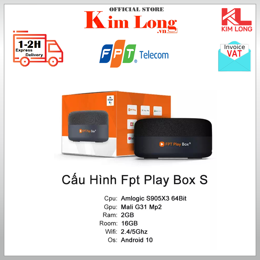 Android Tivi box FPT Play Box S - Độ phân giải 4K Ultra HD - Ram 2GB/ Rom 16GB, Hệ điều hành Android TV 10 - Tặng Gói Kênh Gia đình