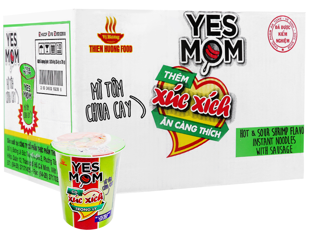 Thùng 24 ly mì yes mom tôm chua cay 76g