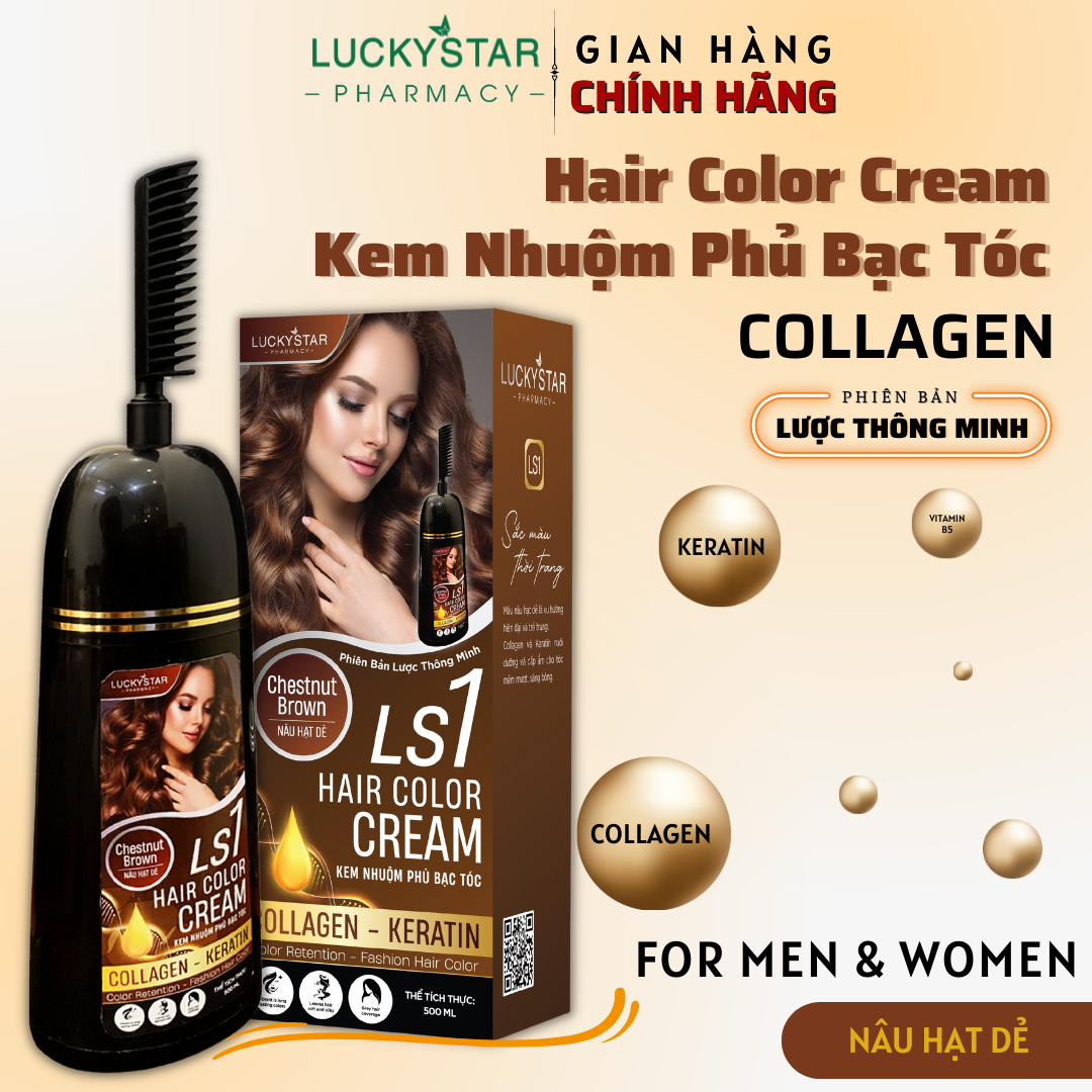 Kem nhuộm phủ bạc nâu hạt dẻ 500ml - lucky star