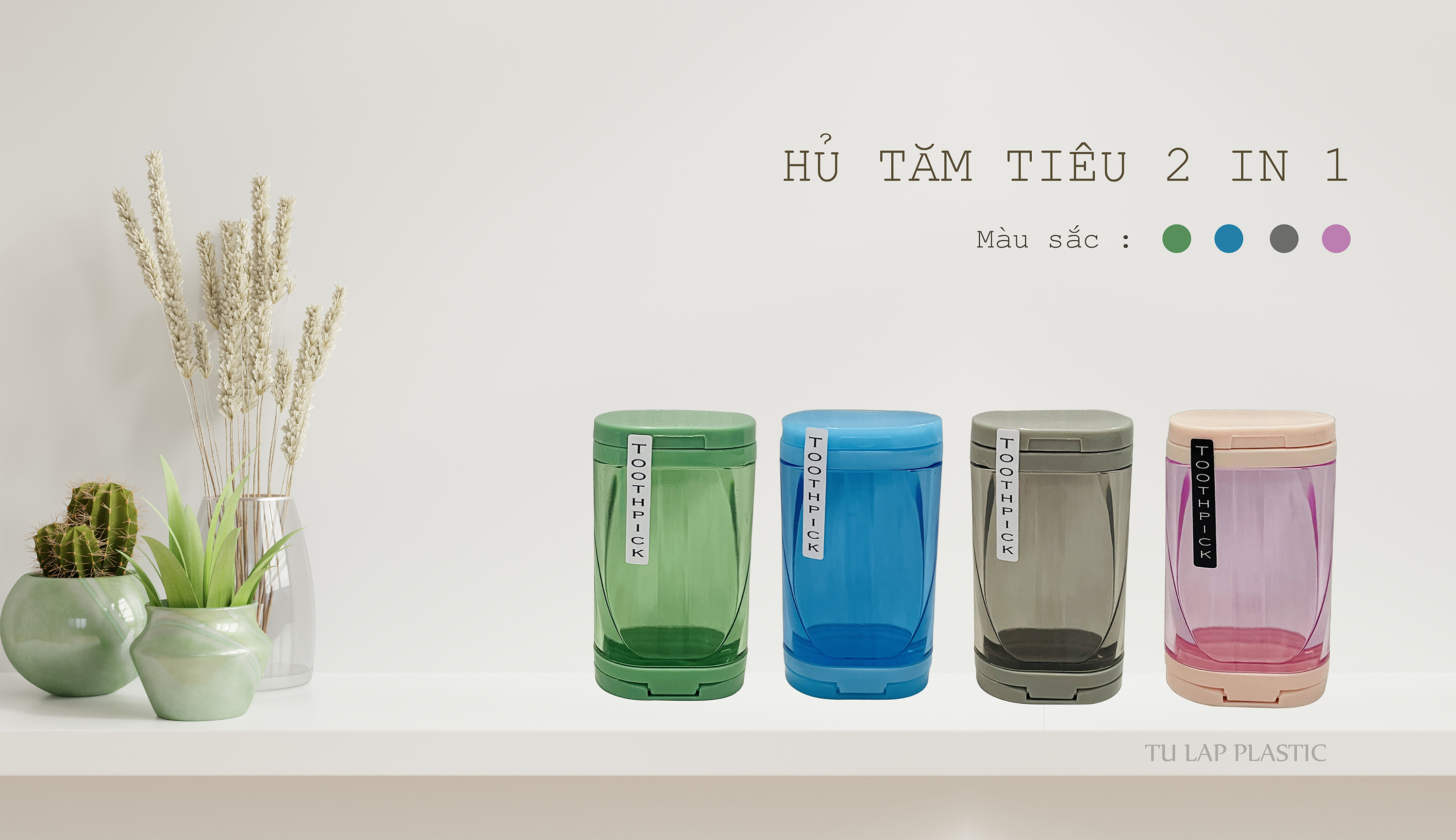 Hủ đựng tăm, tiêu 2 trong 1 tự lập