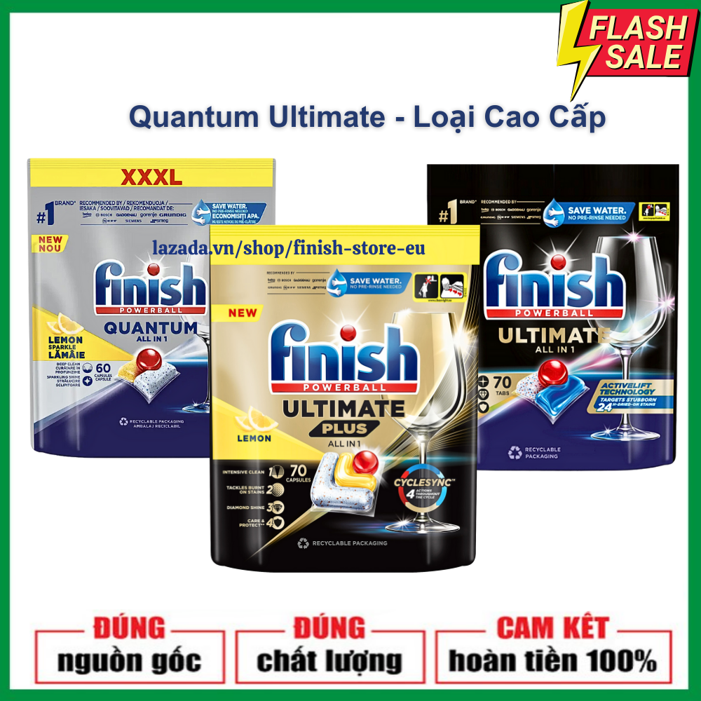 Viên rửa bát Finish Quantum Max Ultimate plus 100 70 60 50 viên bóng muối finish nhiều loại dùng c