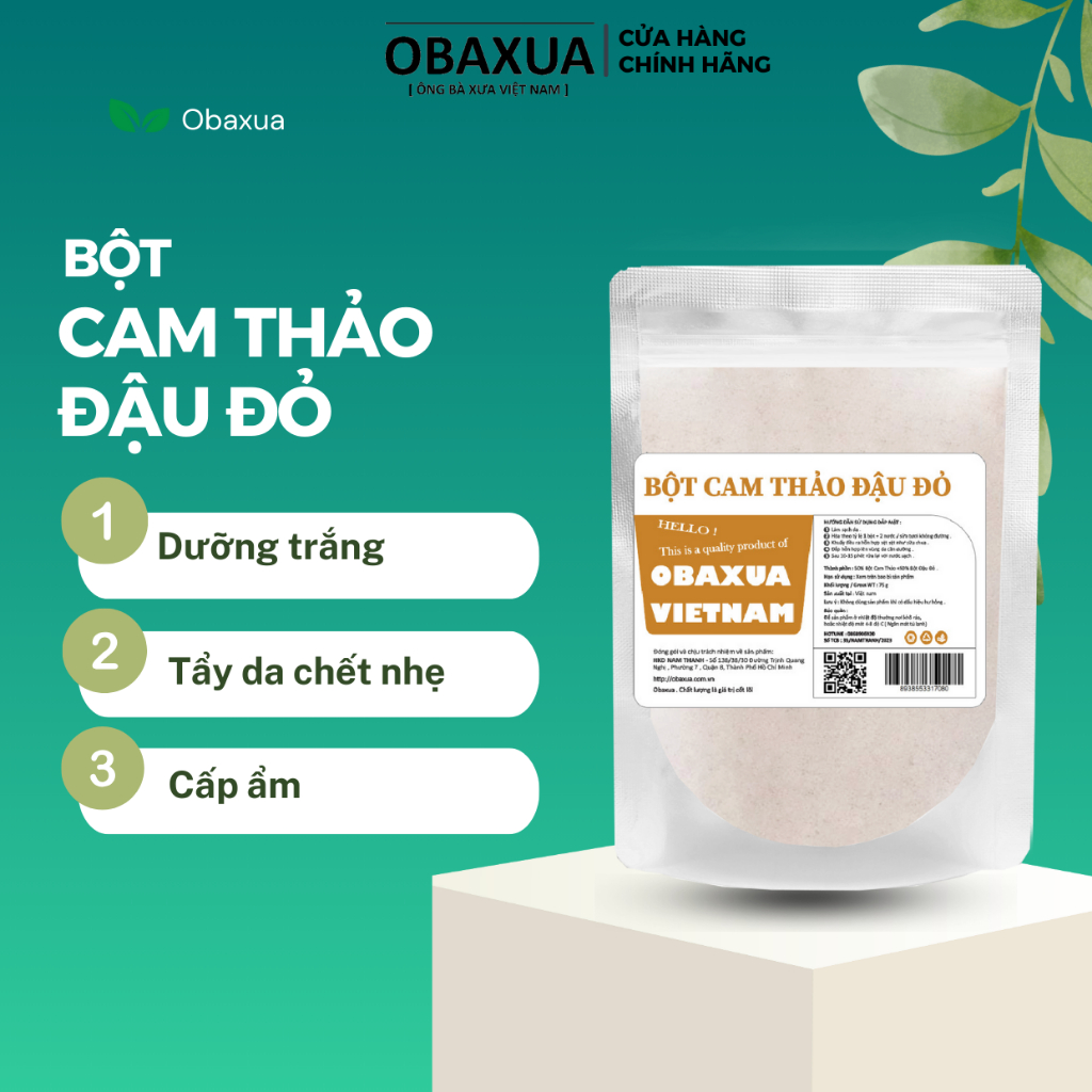 Bột cam thảo đậu đỏ obaxua - dưỡng trắng , tẩy da chết nhẹ , mờ thâm body