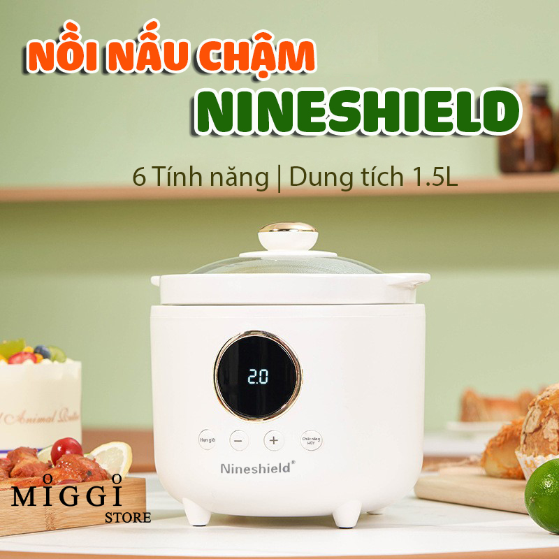 Nồi nấu chậm Nineshield - Dung tích 1.5 Lít - Nồi nấu cháo chậm Nineshield - Nồi ủ - Nồi hàm cách thủy
