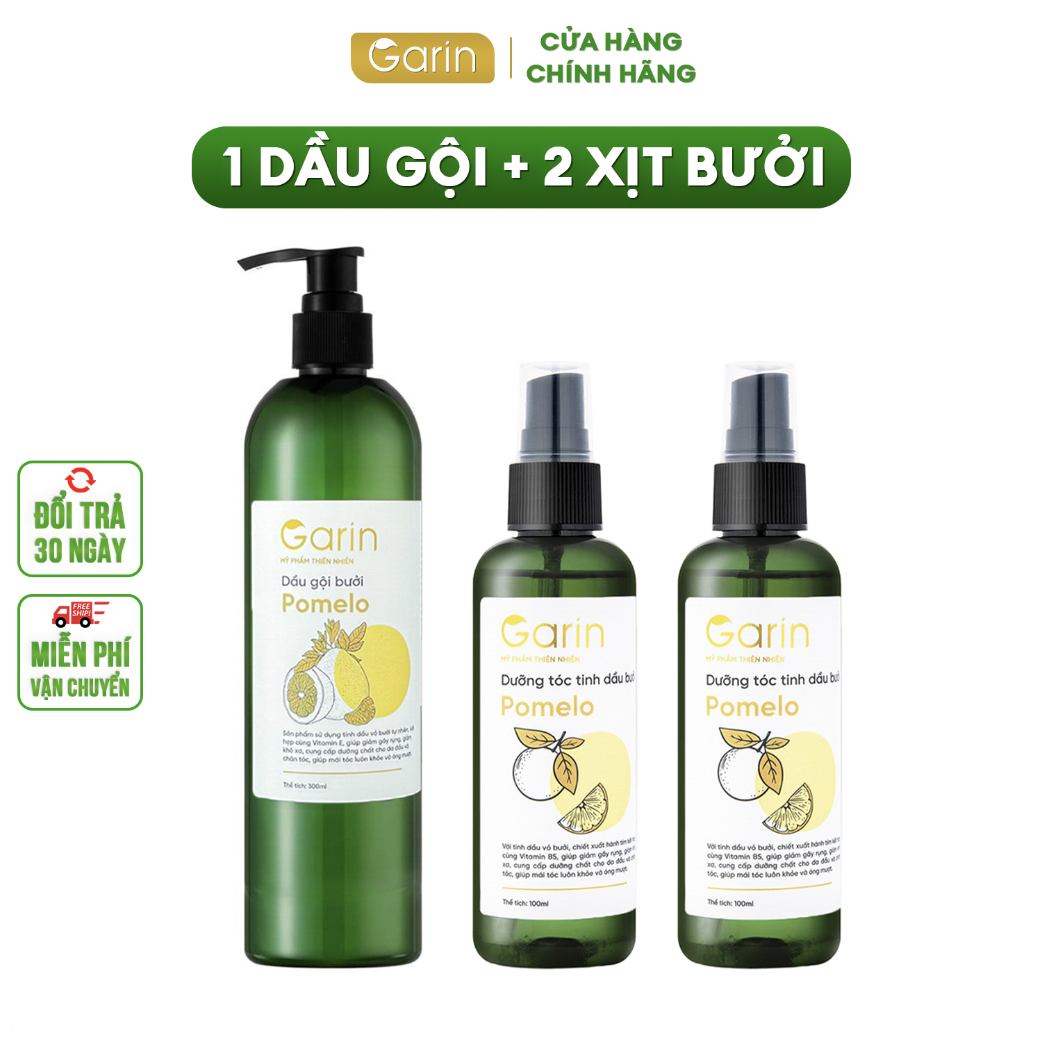 Liệu trình 1 dầu gội 2 xịt dưỡng tóc tinh dầu bưởi pomelo GARIN kích thích mọc tóc nhanh ngăn rụng tóc nuôi dưỡng tóc chắc khỏe suôn mượt bồng bềnh
