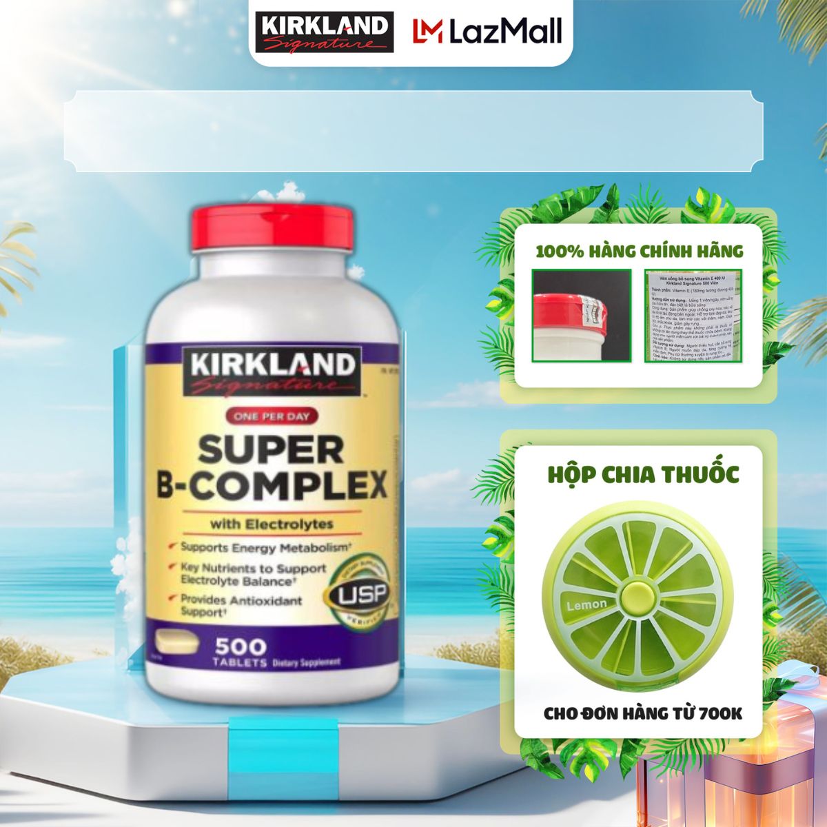 Viên uống bổ sung Vitamin B tổng hợp Super B-Complex Kirkland 500 Viên