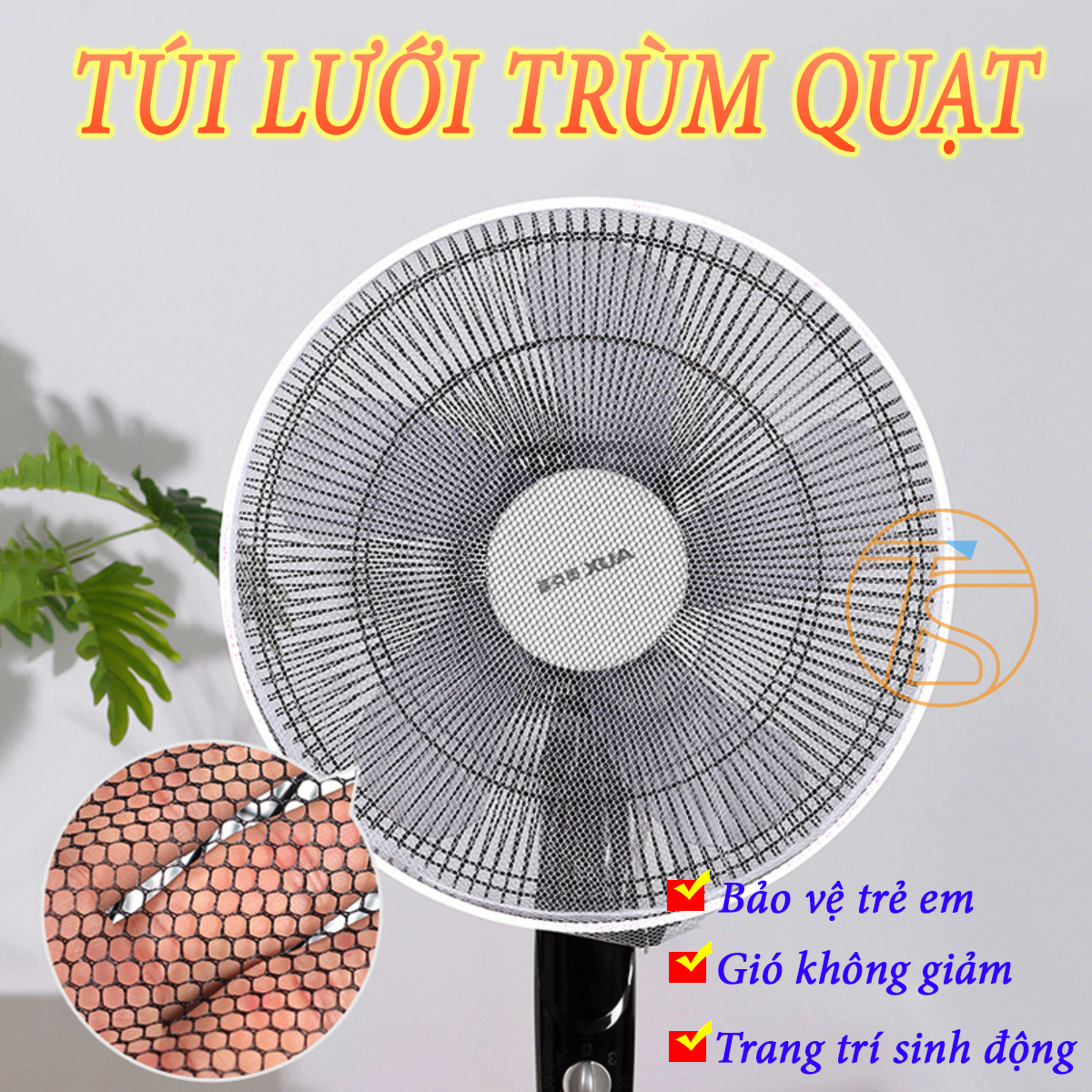 Trùm quạt máy bảo vệ an toàn cho bé đường kính 50cm và 55cm, Túi lưới vải bọc lồng quạt máy