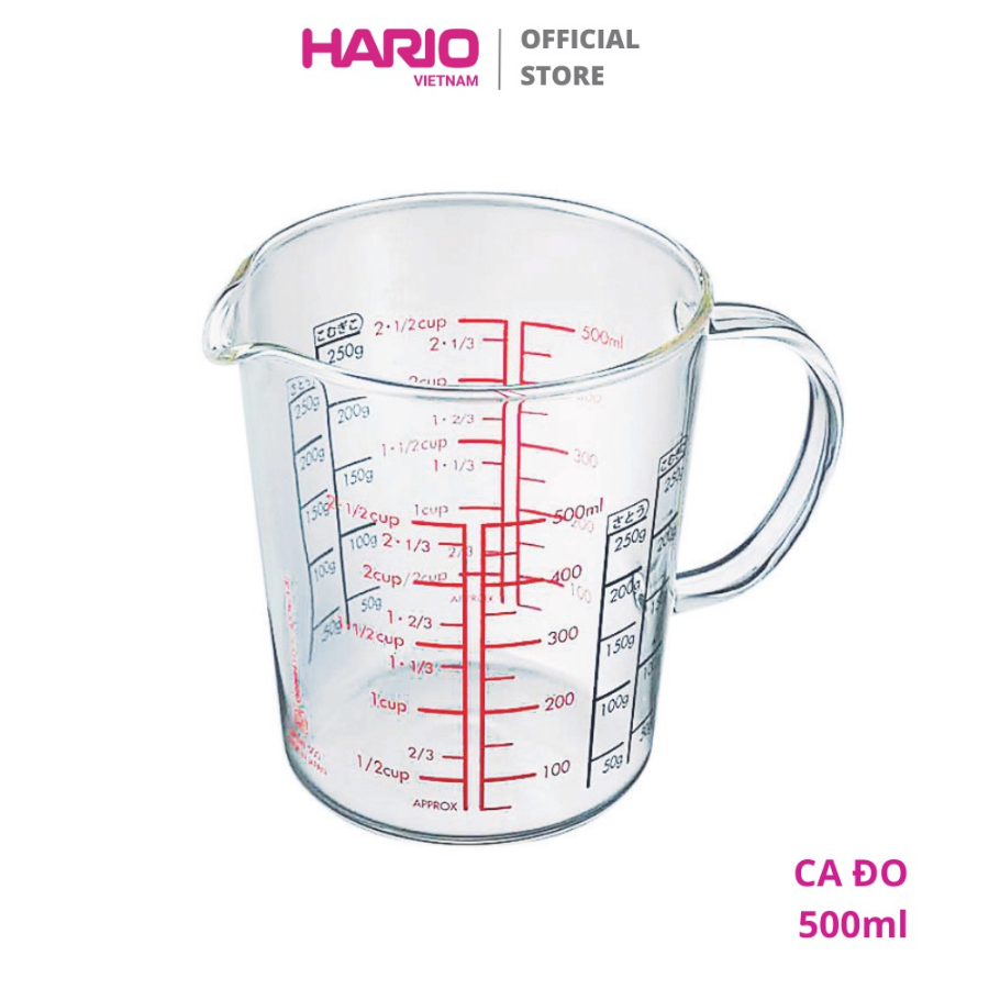 Ca đong chia vạch thủy tinh chịu nhiệt hario 500ml làm bếp, pha chế - measure cup wide cmjw-500