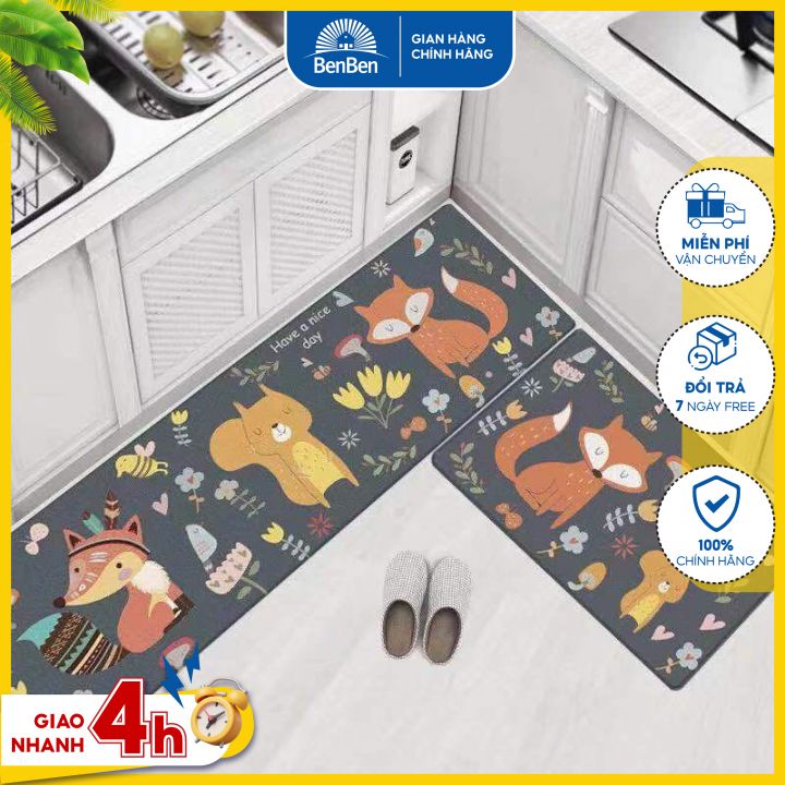 Bộ 2 tấm thảm chống trơn trượt 40x60cm và 40x120cm Ben Ben - thảm nhà bếp - thảm phòng tắm