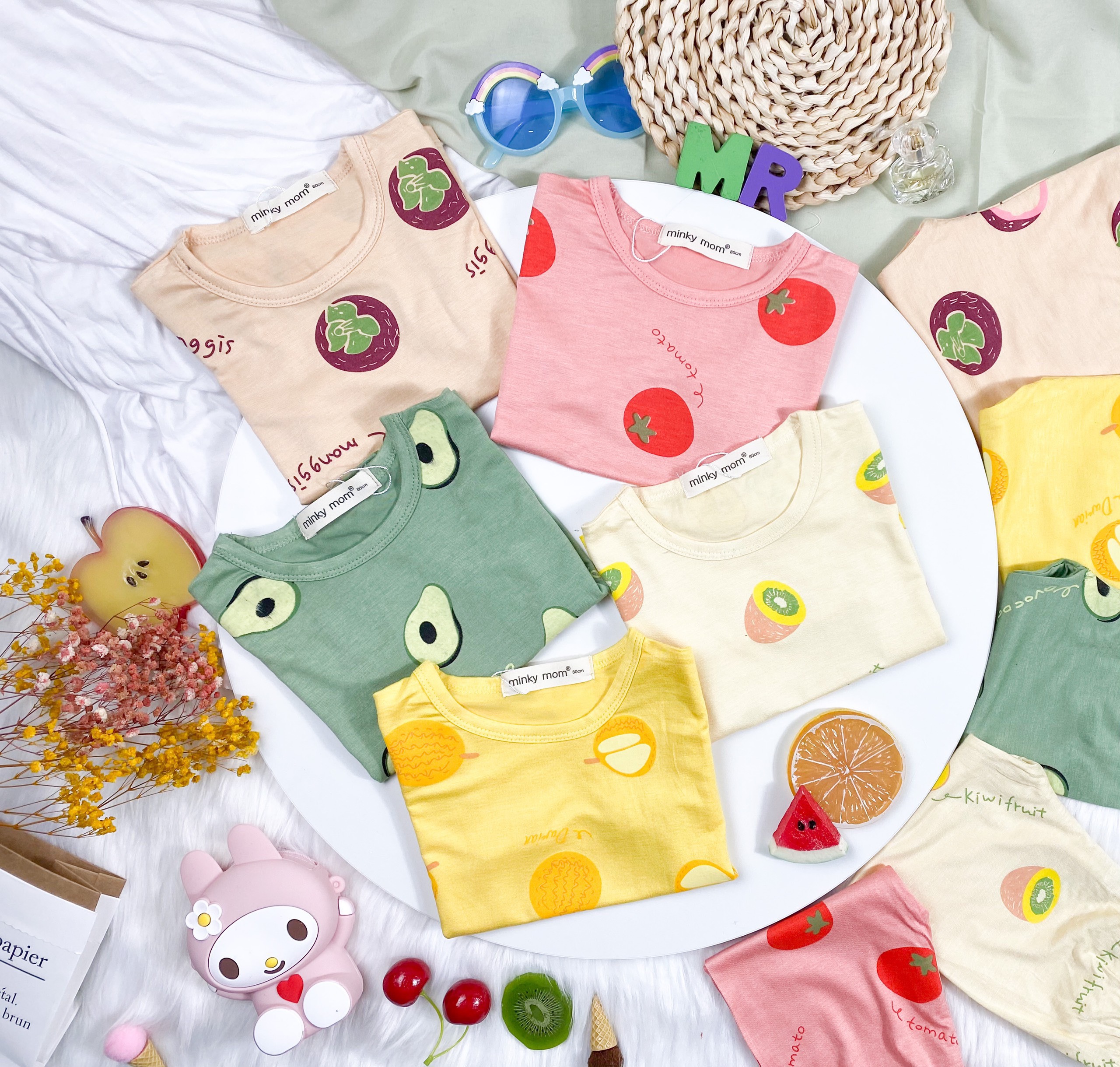 FREESHIP [HCM]HÀNG MINKY MOM LOẠI 1 Đồ Bộ thun lạnh tay ngắn quần dài in hình trái cây cho bé trai bé gái từ 8-28kg