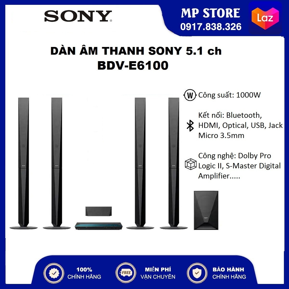 [TRẢ GÓP 0%] Dàn âm thanh SONY 5.1 BDV-E6100 1000W | FREESHIP