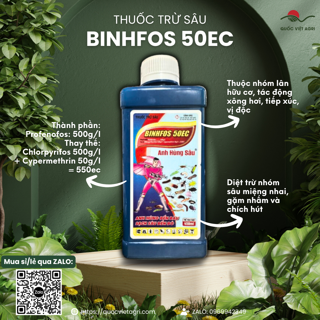  Thuốc trừ sâu BINHFOS 50EC  Chai 450ml  - Thay thế Chlorpyrifos Ethyl 500 l + Cypermethrin 50g l Trừ Rầy xanh rệp sáp 