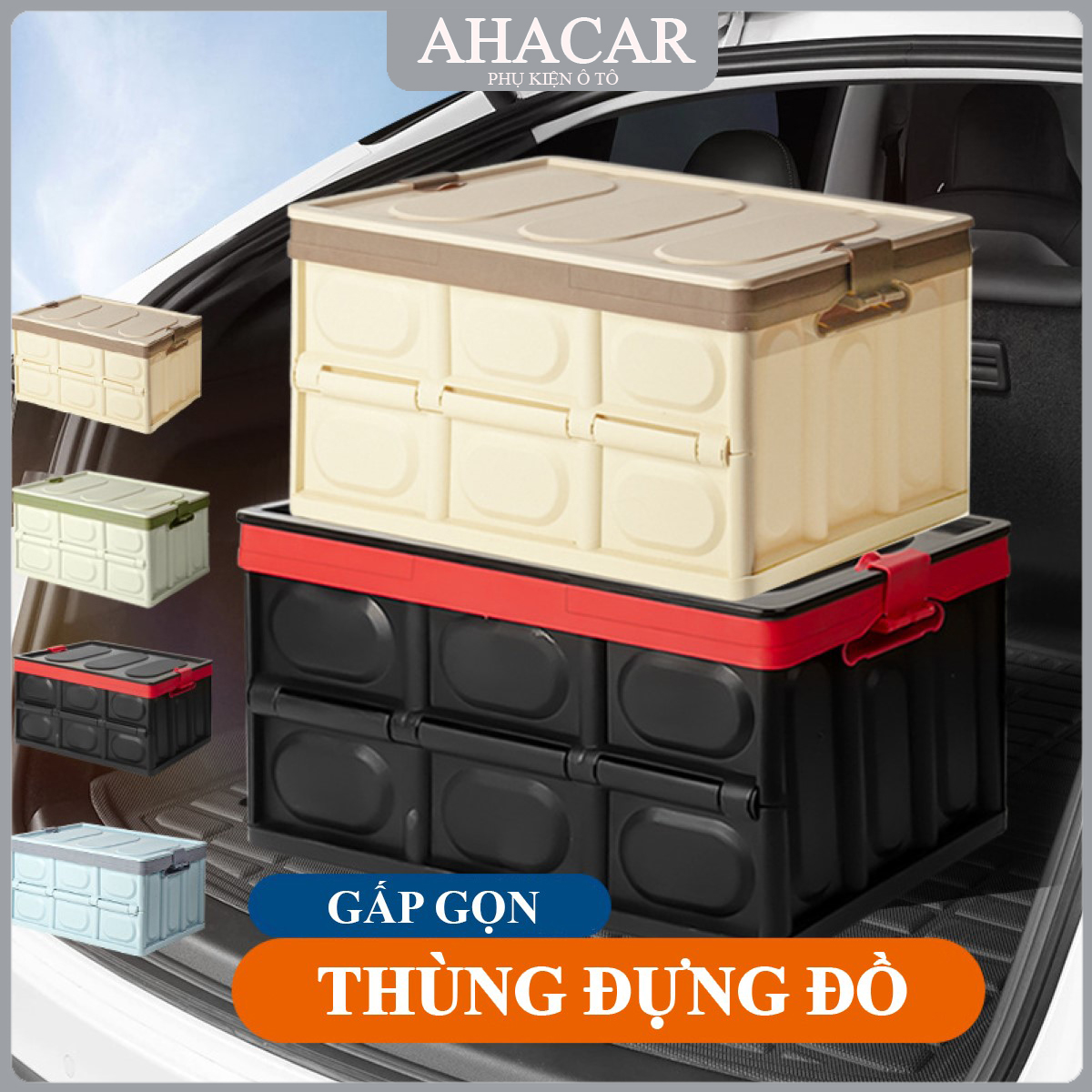 Thùng nhựa đựng đồ AHACAR Thùng đựng đồ trên xe ô tô gấp gọn tiện lợi hộp đựng đồ đa năng Phụ kiện ô tô