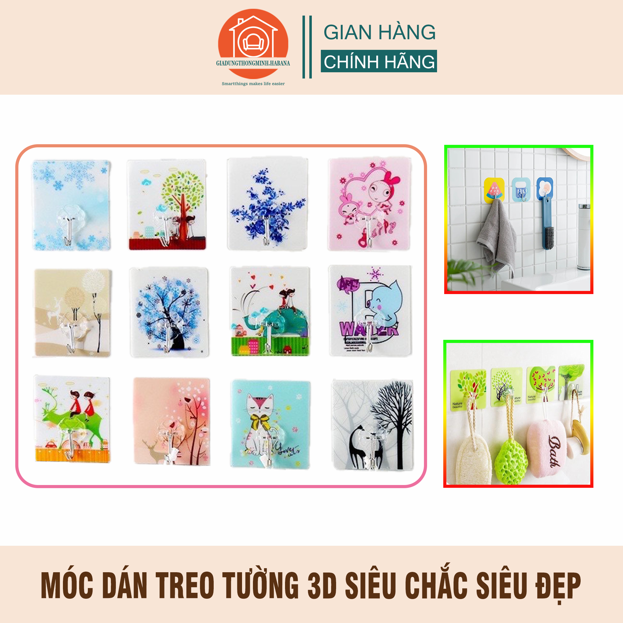 Móc dán tường chịu lực hình 3D siêu dính siêu đẹp