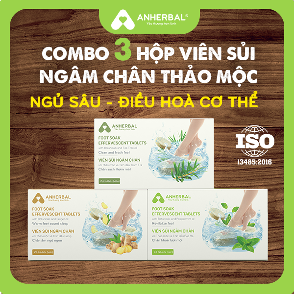 Combo 3 hộp viên sủi ngâm chân thảo dược ANHERBAL, ngủ ngon, thải độc