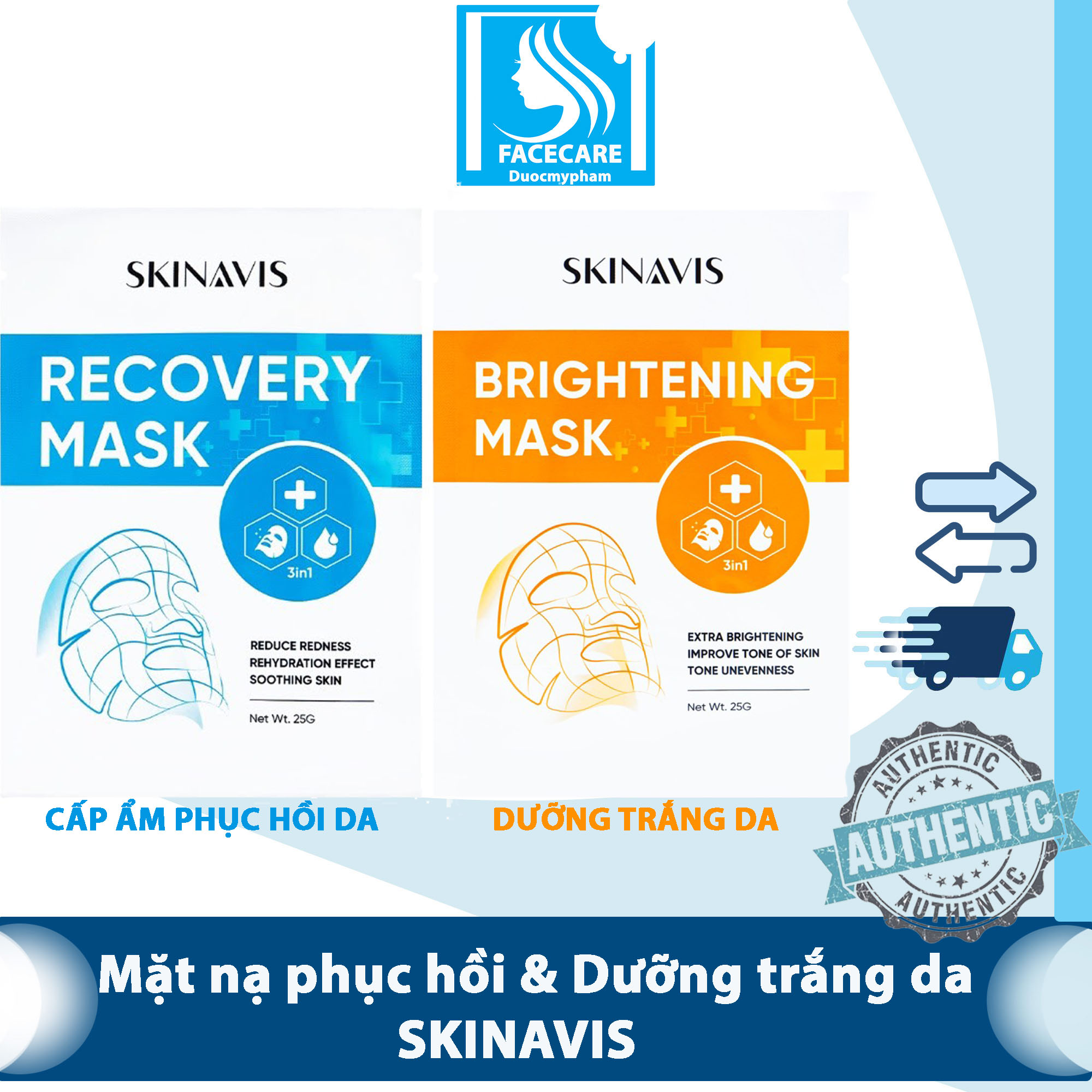 Mặt nạ trắng da skinavis brightening mask & mặt nạ phục hồi da skinavis recovery mask