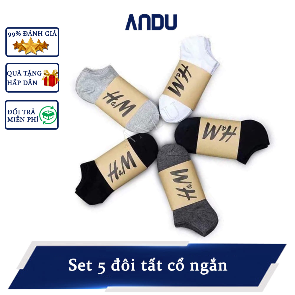 Set 5 Đôi Tất HM Cổ Ngắn Khử Mùi, Chống Hôi Chân, Thời Trang