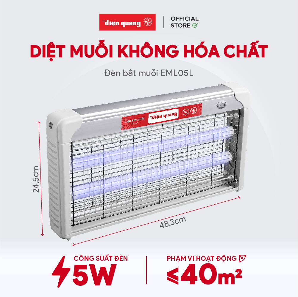 Đèn bắt muỗi Điện Quang ĐQ EML05L Bắt và diệt muỗi côn trùng nhỏ tự động phạm vi tối đa 40m BH 12 tháng